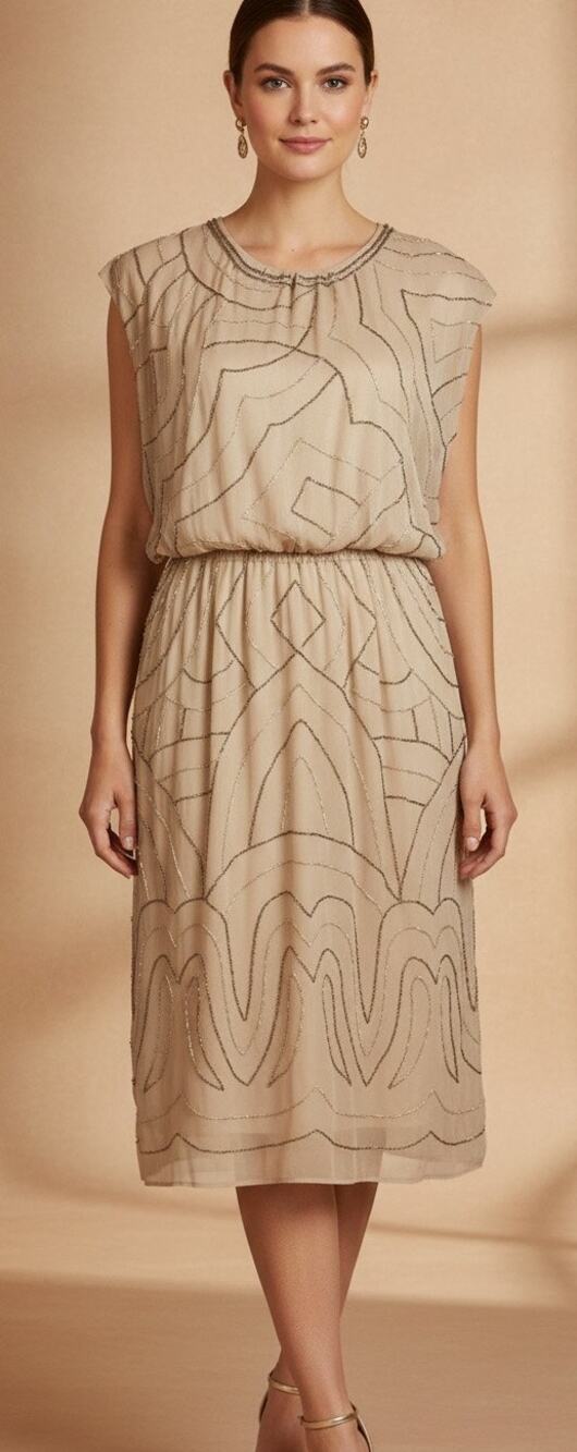 NWT Chico’s retro/20's flapper/neutral flowy beaded midi dress
